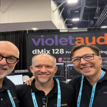 Phil Wagner (left) and Danny Olesh (right) introduce new AI integrations into the mixers of Violet Audio. Photo provided by Violet Audio US.