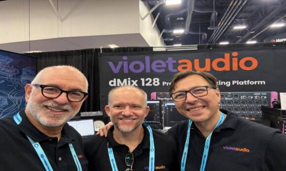 Wagner_Susin_Olesh Phil Wagner (left) and Danny Olesh (right) introduce new AI integrations into the mixers of Violet Audio. Photo provided by Violet Audio US.